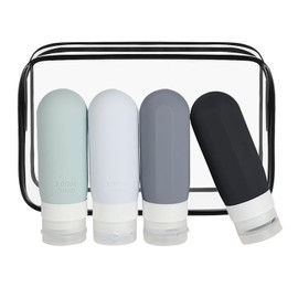 LHMNLU Juego de 4 contenedores dispensadores de artículos de tocador de Silicona, Botellas de Viaje para aerolíneas, contenedores Recargables a Prueba de Fugas aprobados por la TSA, sin Bpa
