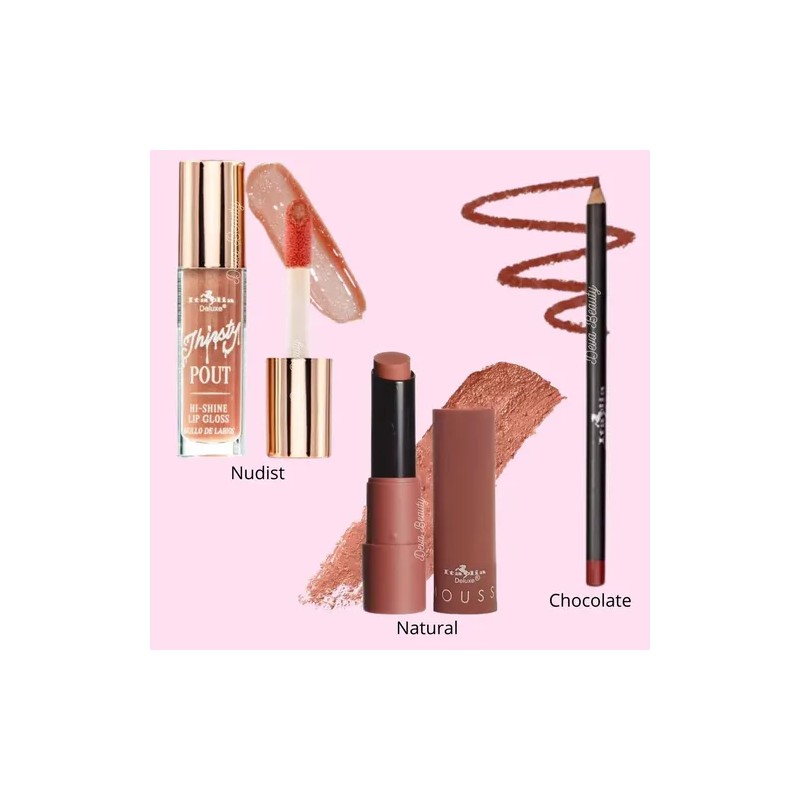 Lip Combo Gloss + Labial Matte + Delineador Italia Deluxe