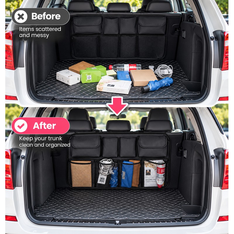 Car Trunk Organizer Adjustable Backseat Storage Bag Net High Capacity