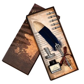 OHPHCALL Antique Quill Dip Pen Set with Replacement Nibs Elegant Box for Calligraphy Lovers Includes Pen Nibs Ink Bottle Stand Birthday Present Color