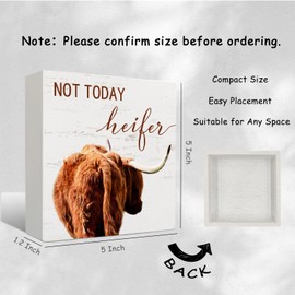 Nrleey Highland Cow Wooden Sign - Funny Highland Cow Decor Wooden Box Signs, Rustic Farmhouse Bathroom Decor, 5 X 5 Inches