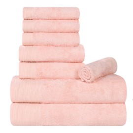 Superior Rayon from Bamboo Blend 8-Piece Towel Set, Luxury Quick Dry, Bathroom Essentials, Shower, Spa, Plush Soft Absorbent Towels, Includes 2 Bath, 2 Hand, 4 Washcloth/Face Towels, Pink