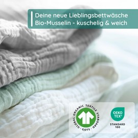 pure shores - Muslin Bed Linen 135 x 200 cm Organic | Bed Linen Set 100% Cotton with GOTS | Zip | 1 Pillow 80 x 40 cm | White