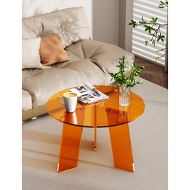 Dewrhiixe Acrylic Round Coffee Table, Clear Circle Modern Lucite Side Table Legs for Living Room, Bedroom, Office (Orange, 23.6“ × 15.7”)