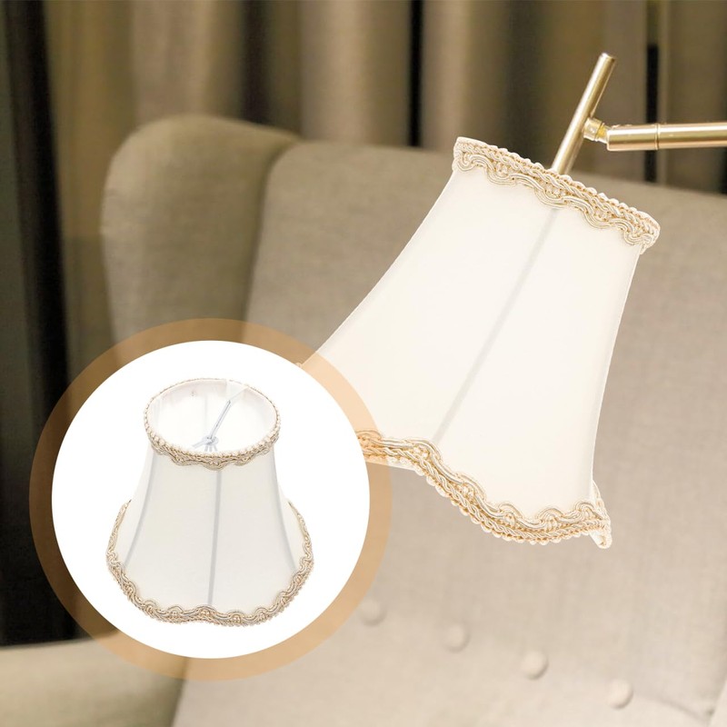 Baluue White Lamp Shades Small Bell Scalloped Clip on Bulb
