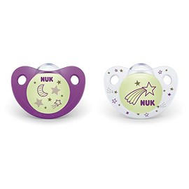 NUK Cute-as-a-Button Chupetes ortodónticos que brillan en la oscuridad, para niña, de 6 a 18 meses, 2 unidades