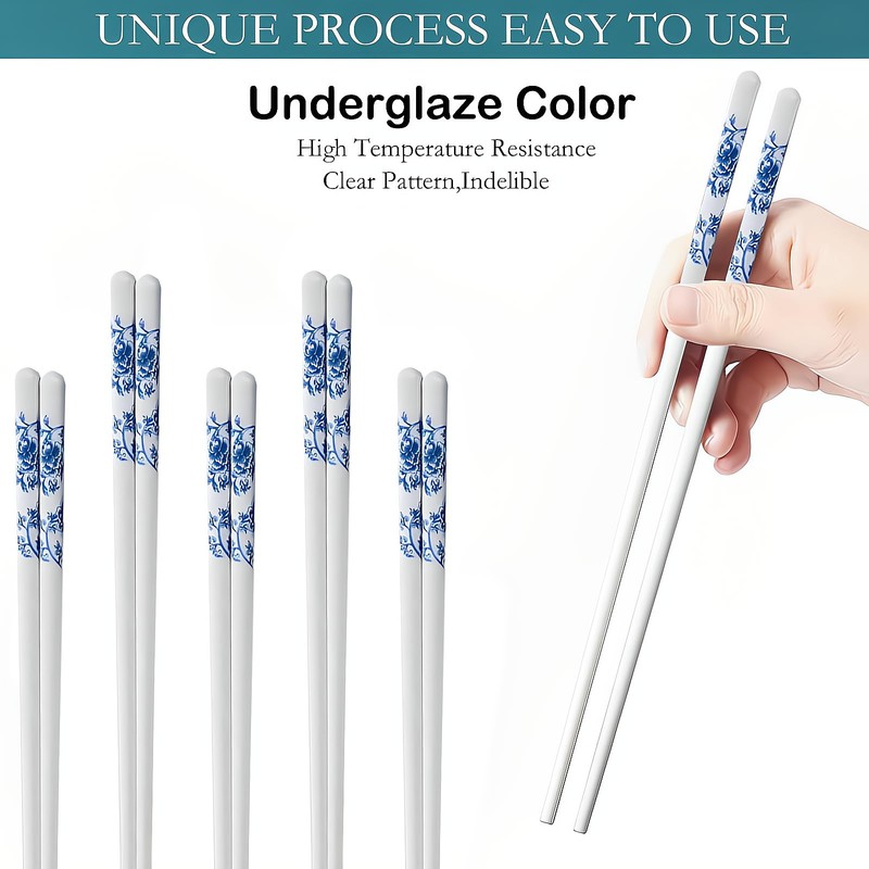 Chopsticks Reusable Ceramic Chopsticks 5 Pairs Porcelain Chopsticks Dishwasher Safe,High-grade