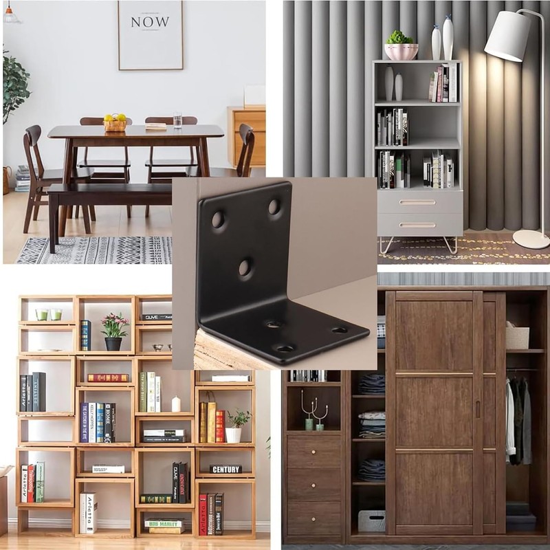 4Packs 2in Black L Corner Brackets for Wood, Heavy Duty