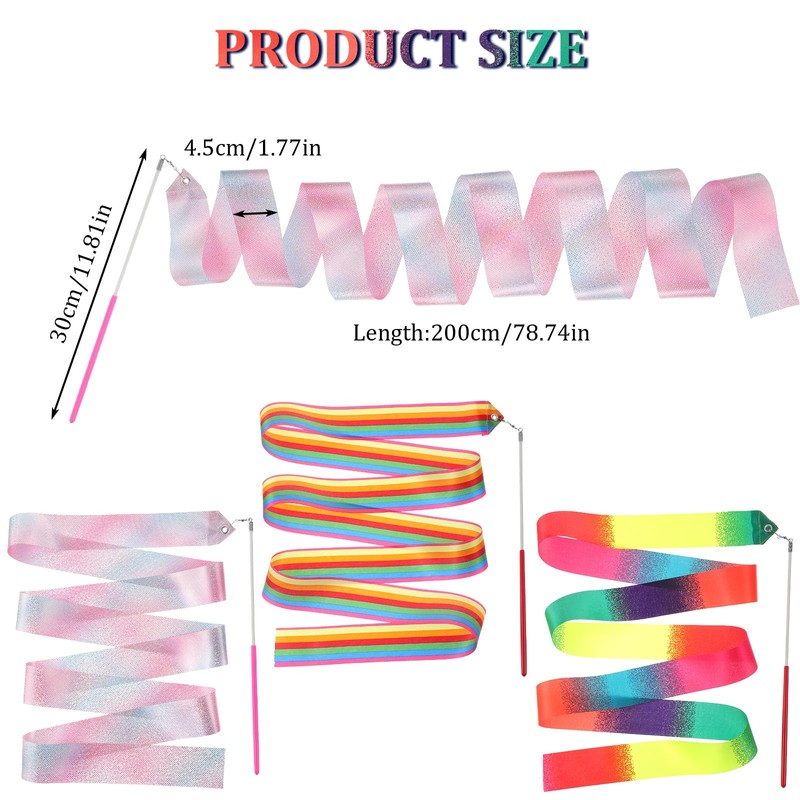 MBAIYO Pack of 3 gymnastics bands with rod, 2 m