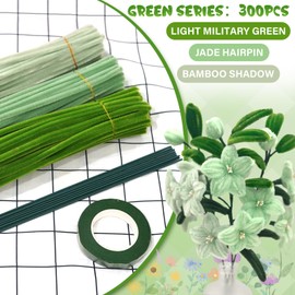 URSDIART 311pcs Pipe Cleaners Flowers Kit,300pcs Green Pipe Cleaners Crafts Chenille Stems Bulk 10 Flower Stems Green Tape, Art and Craft Projects Supplies for Flowers, Classroom Project,Decoration
