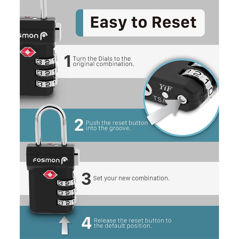 Fosmon TSA Accepted Luggage Locks, (4 Pack) Open Alert Indicator