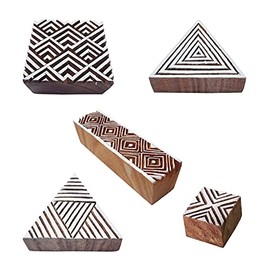 Royal Kraft Geometric Wooden Printing Stamps (Set of 5) - DIY Henna Fabric Textile Paper Clay Pottery Blocks Htag2221
