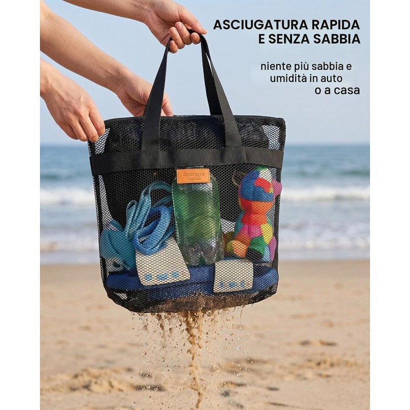 LOZTBUE borsa da spiaggia in rete per giocattoli sabbia via