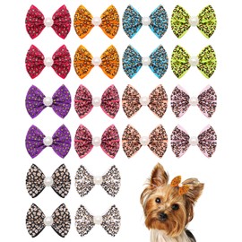 PET SHOW - Paquete de 20 lazos para el pelo de leopardo con pinzas de cocodrilo para perros pequeños y medianos, pinzas para el pelo de guepardo, cachorro, Yorkshire, accesorios para el cabello para