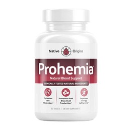 Prohemia Natural Blood Builder Iron Supplement and Support for Healthy RBC & Oxygen Levels and Red Blood Cells Production for Women and Men - 60 Pills