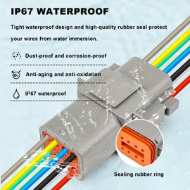 ATMLCOER Deutsch DT 6 Pin Connector, 6 Way DT Automotive Waterproof Electrical Connector Male Female Plug Wiring Harness with 16AWG Cable Wire,for Car,Truck,Boats,LED Work Light（2 Pairs