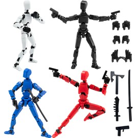 Gmajdar 4PCS Assembled Titan T13 Action Figures Set - Robot Action Figure Fidget Toys for Boys Lucky Dummy Nova N13 Anime Figures with Multi Movable Joints Toys for Kids (White+Black+Blue+Red)
