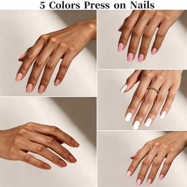 Dsixnails 150 uñas postizas nude, 5 tonos, uñas postizas cortas cuadradas, calidad de salón duradera en casa, 4 semanas de duración, uñas postizas sua