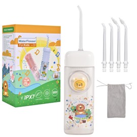 Kids Water Flosser,3 Modes Cordless Portable Water Teeth Cleaner,4 Replaceable Nozzles,IPX7 Waterproof Oral Irrigator Rechargeable,Professional Flossing Cleaning Picks for Home Travel (White)