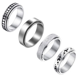 OIDEA 311695-DEF Fidget Rings Set Men's Rotating Spinner Ring Boy for Men Stainless Steel 4 Pieces Size 52 (16.6), Silver Stainless Steel