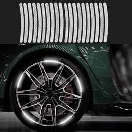 Tecledsn 20PCS Reflective Car Wheel Decorative Stripe Stickers, Wheel Rim Decal, Car Wheel Night Safety Warning Stickers, Car Exterior Accessories Wheel Rim Tape Universal for Most Vehicles (White)