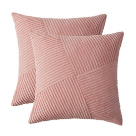 ZSkogur Decorative Throw Pillow Covers 16x16 Inch Set of 2 for Boho Living Room Farmhouse Home Decor, Spring Pillow Covers for Couch Bed, Soft Corduroy Striped Patchwork Cushion Cases, Blush Pink