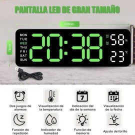 Reloj De Pared Digital Led Con Termómetro, Fecha,alarma
