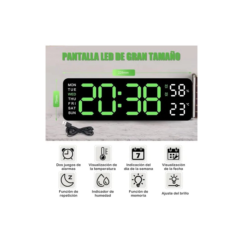 Reloj De Pared Digital Led Con Termómetro, Fecha,alarma