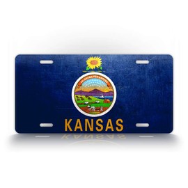 SignsAndTagsOnline Kansas Weathered Metal Flag License Plate Antique KS State Flag Auto Tag
