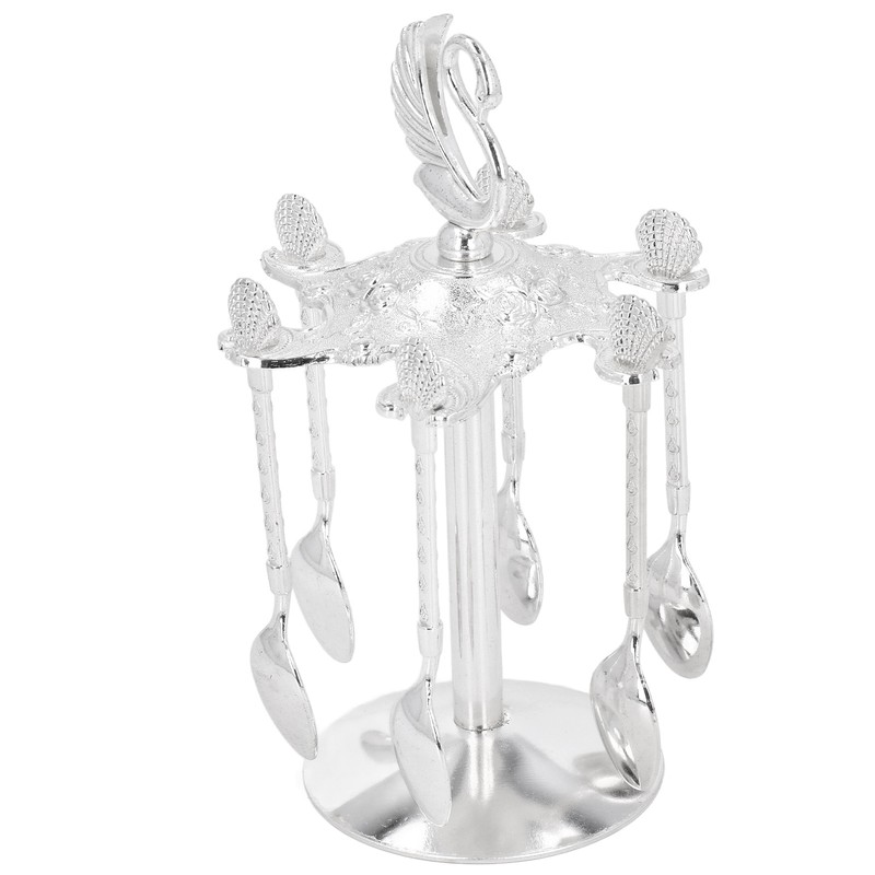 Coffee Spoon Holder Elegant Swan Silver Color Zinc Alloy Rotatable