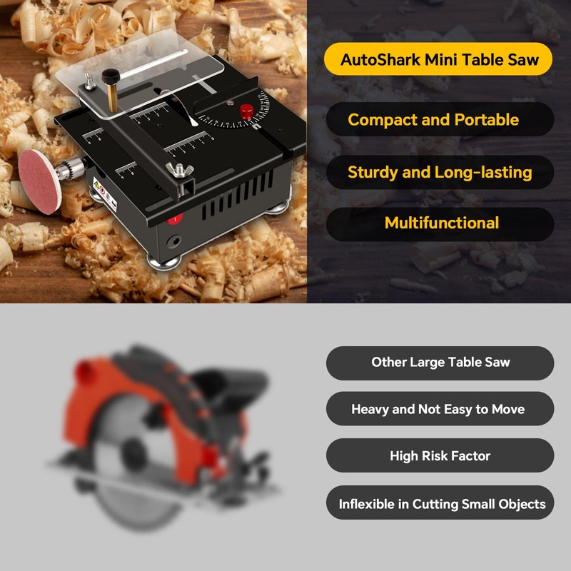 AutoShark Mini Multi-Functional Table Saw, Mini Table Saws for Crafts,