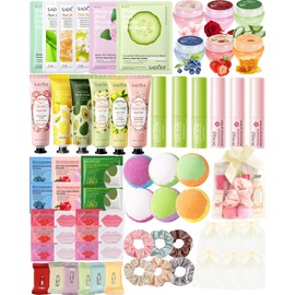 60 PCS Spa Party Supplies for Girl,Spa Party Favors kits Include Face Masks Skincare,Hand Cream, Lip Balm,Under Eye Patches,Lip Mask,Foot Bath Bombs,Women Ideal Gift Bulk Birthday Sleepover Spa Party