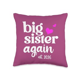 Pink Big Sister Again Announcement 2026 Older Sister to Be Throw Pillow