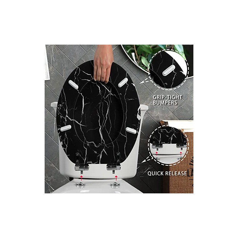 Angel Shield Marble Toilet Seat Durable Molded Wood with Quiet