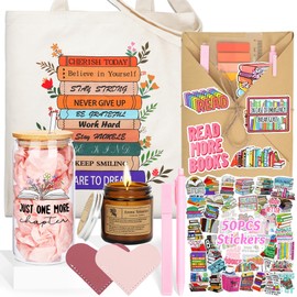 Namifin Book Lovers Gifts Box, Bookish Reading Lovers Gifts including Canvas Tote Bag, Glass Cups, Heart Bookmark, Book Stickers, Note Tabs, Highlighter & Ballpen, Kraft Wrapping Paper