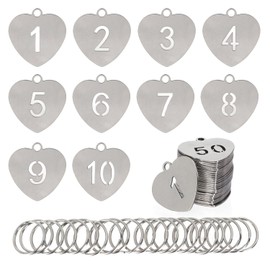 NumRealm Number Tags with Key Rings, 304 Stainless Steel Heart-shaped Numbered key ID Tag, Keychain Tags Label - Numbers 1-10