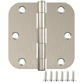 Treasem 3 Pack Rounded Satin Nickel Door Hinges, 3.5 x 3.5 Inch Hinges with 5/8" Radius Corners, Durable and No Squeak Hinges, for Home Interior, Exterior Doors and Commercial Use