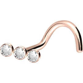 PIERCINGLINE Titanium Spiral Nose Piercing | 3 Crystals | Nose Stud | Choice of Colours, Titanium