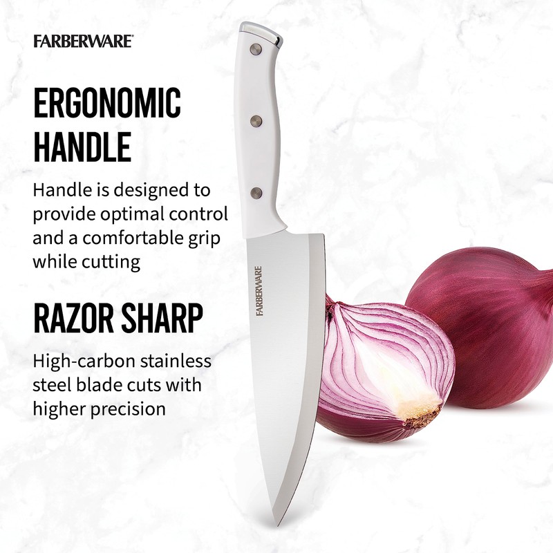 Farberware Edgekeeper Triple Riveted Chef Knife with Self-Sharpening Blade Cover,