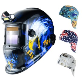 TRQWH Auto Darkening Welder Hood for MIG TIG ARC & 3 Pcs Protective Cotton Caps