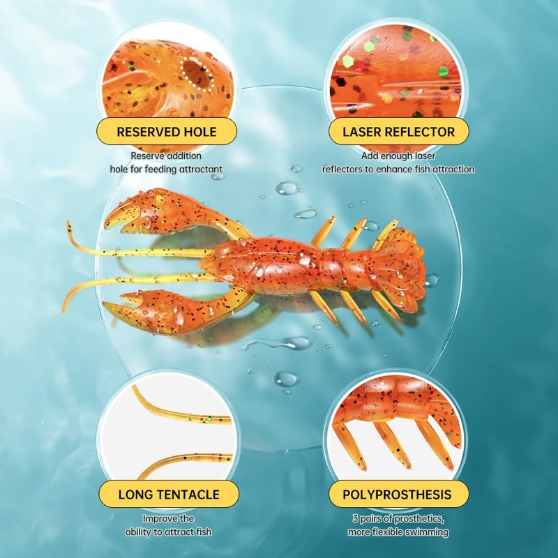 Soft Plastic Bass Fishing Lures, Crawfish Swimbait, 4.5g, 76mm, Pack