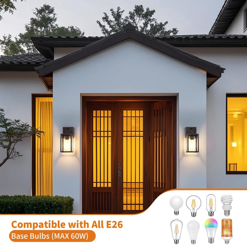 2 Pack Dusk to Dawn Exterior Lighting Fixtures Wall Mount,
