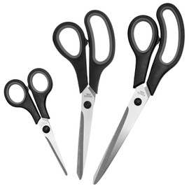 Wilhelm Sell® Scissors Set 3 Pieces - 3 Sizes for Household, Kitchen & Crafts - Stainless Steel with Comfort Grip Handle - Small, Medium & Large Scissors (3 Pieces - Grey/Black)