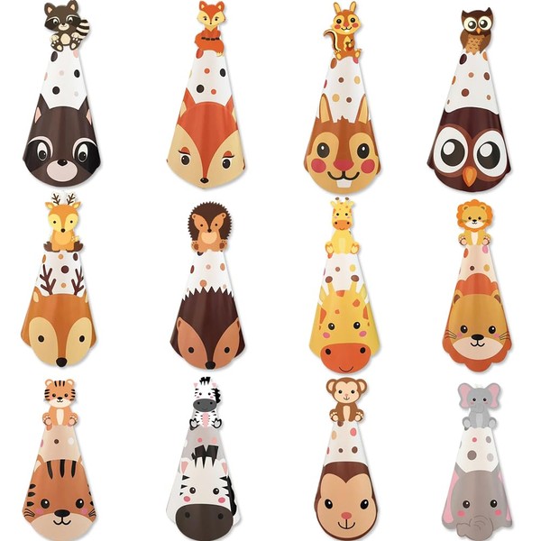GotGala 12Pieces Safari Party Hats Jungle Animal Safari Theme Cone