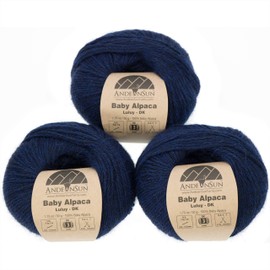 (Set of 3 - Heather Color)100% Baby Alpaca Yarn Not Wool [328 Yards Total] Deep Blue, 3 DK