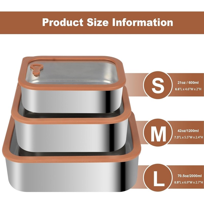 FANGOOLSS Premium 304 Stainless Steel Food Containers Set - Leakproof