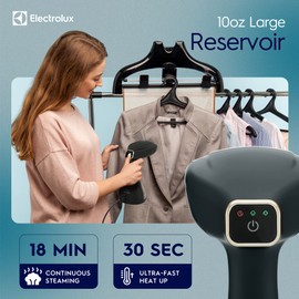 Electrolux Steamer for Clothes, 1500 Watt Portable Handheld Fabric and Garment Steamer with Lint Remover & Fabric Brush, Ultra-Fast Heat Up, 18 Min Continuous Steam for Powerful Wrinkle Remover, Black