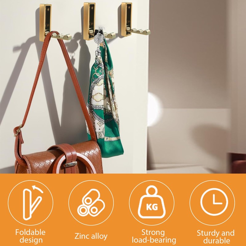 MOROBOR 2pcs Square Folding Wall Hook Non-Slip Heavy Duty Foldable