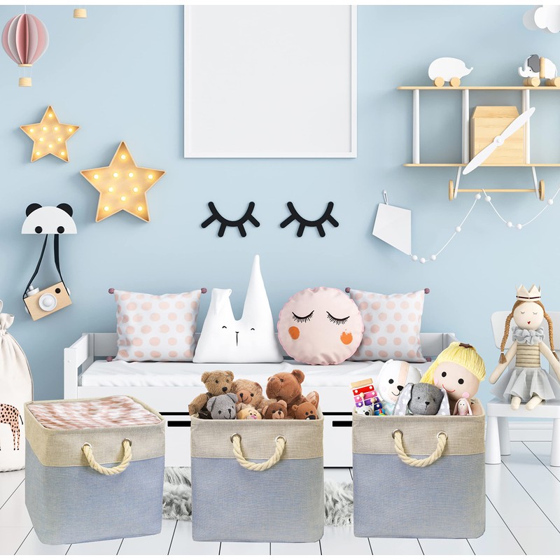 Simple Houseware Cotton Handle Extra Large Fabric Cube Storage Bin,