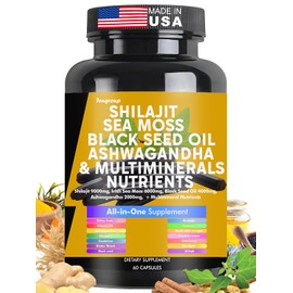 Shilajit Sea Moss Black Seed Oil Ashwagandha Burdock Vitamin C & D3 with Elderberry rhodiola rosea Dandelion Yellow Dock Turmeric ACV